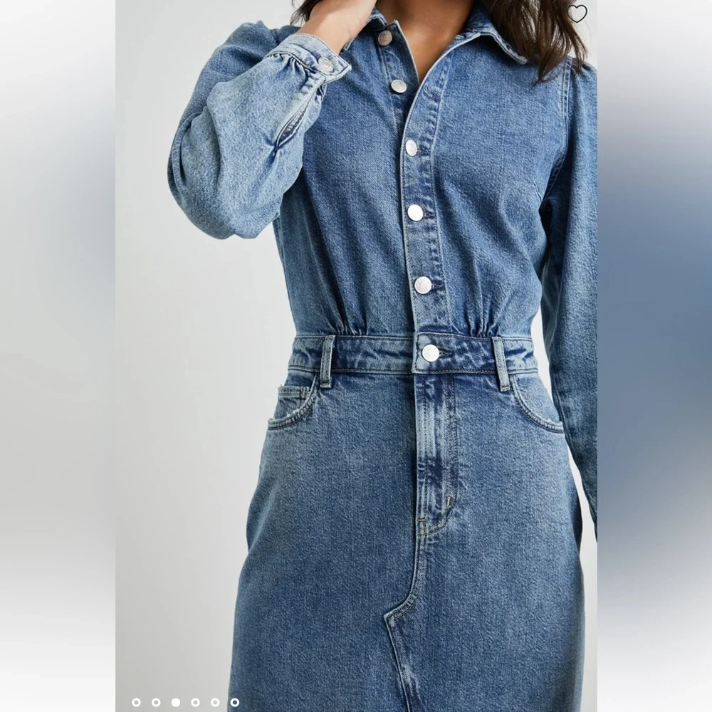 NWT Rails Beverly 100% Cotton Button Front Denim Long Sleeve Dress in West Coast - Picture 4 of 16